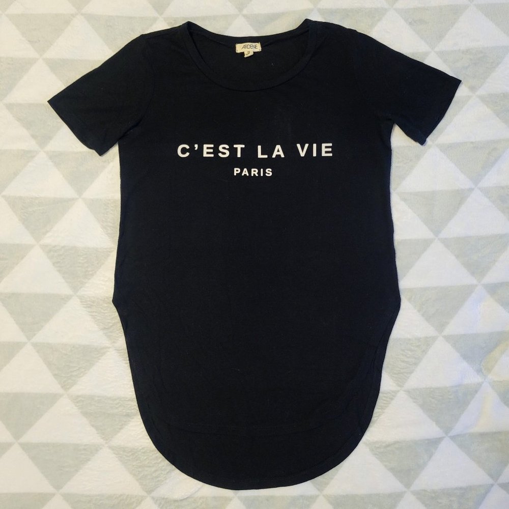 Minimalist Black T-Shirt Short Sleeve, Streetwear Top, Size XS